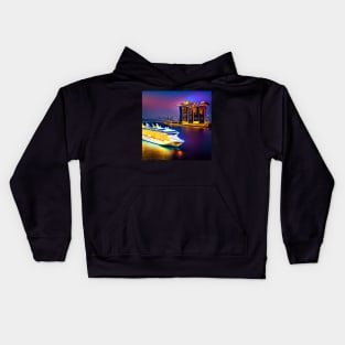 Cruise Ship Passing By The Sands Hotel In Singapore Around Dusk. Kids Hoodie